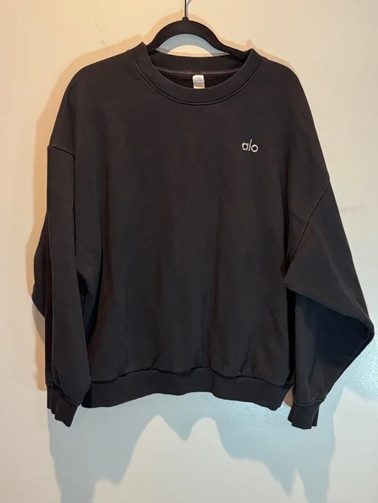 ALO Yoga Black Accolade Crew Neck Pullover Sweatshirt Large - Picture 2 of 5